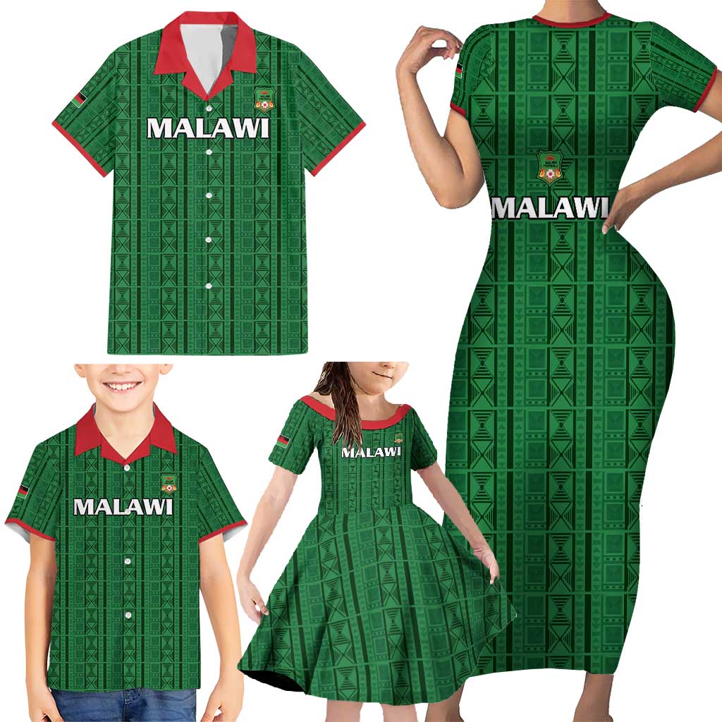 Custom Malawi Football Family Matching Short Sleeve Bodycon Dress and Hawaiian Shirt Come On Flames - Green - Wonder Print Shop