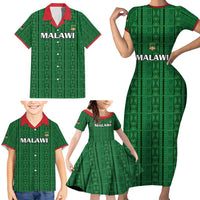 Custom Malawi Football Family Matching Short Sleeve Bodycon Dress and Hawaiian Shirt Come On Flames - Green - Wonder Print Shop