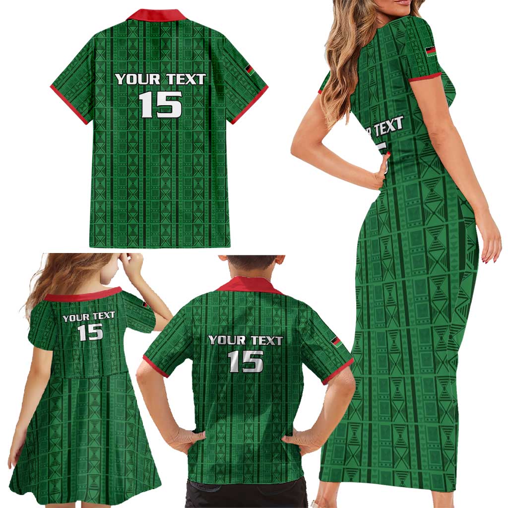 Custom Malawi Football Family Matching Short Sleeve Bodycon Dress and Hawaiian Shirt Come On Flames - Green - Wonder Print Shop