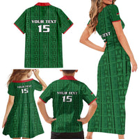 Custom Malawi Football Family Matching Short Sleeve Bodycon Dress and Hawaiian Shirt Come On Flames - Green - Wonder Print Shop