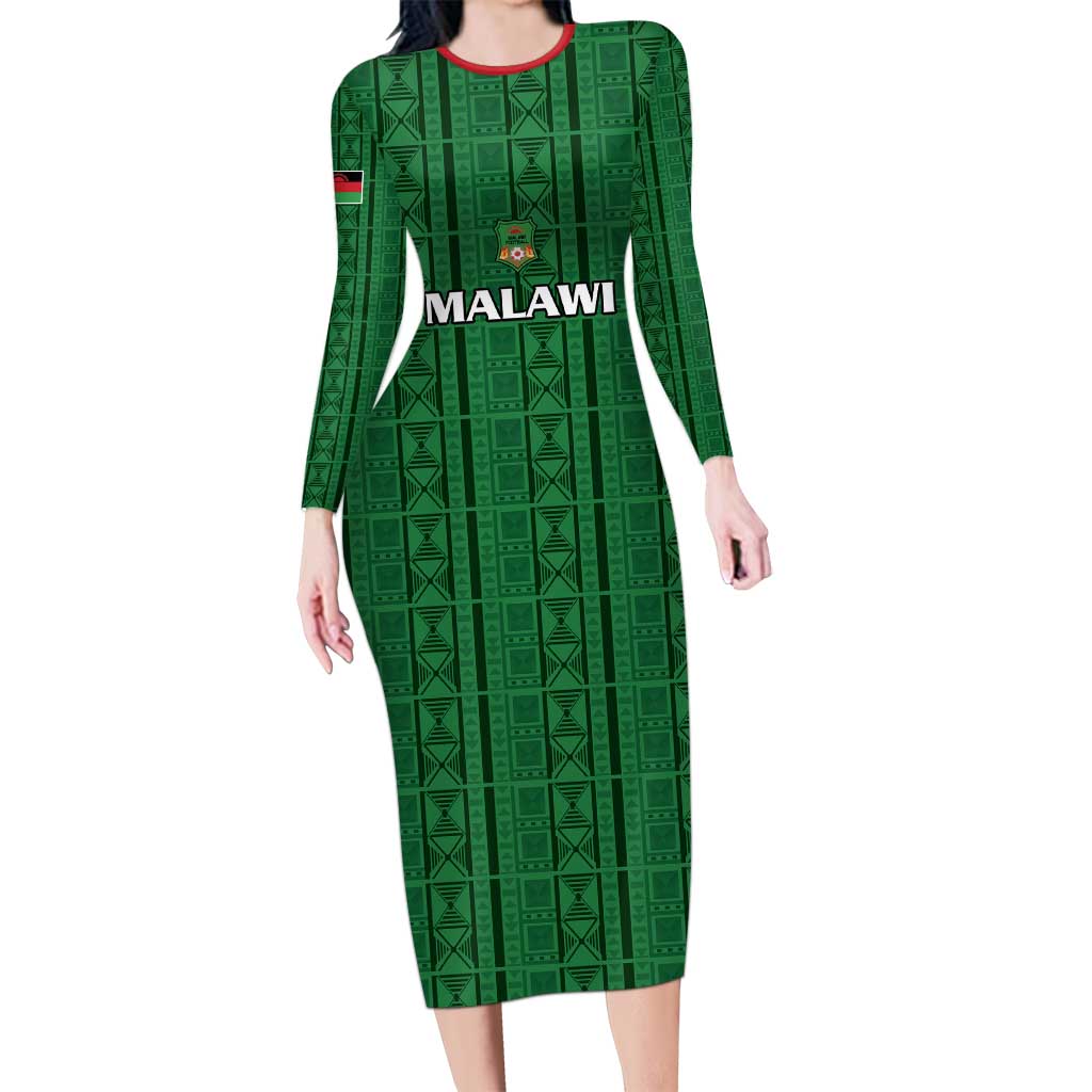 Custom Malawi Football Long Sleeve Bodycon Dress Come On Flames - Green - Wonder Print Shop