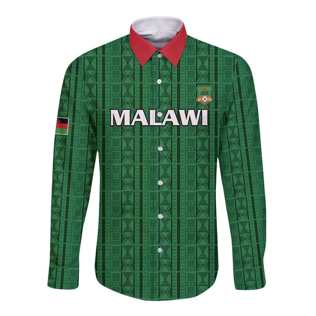 Custom Malawi Football Long Sleeve Button Shirt Come On Flames - Green - Wonder Print Shop
