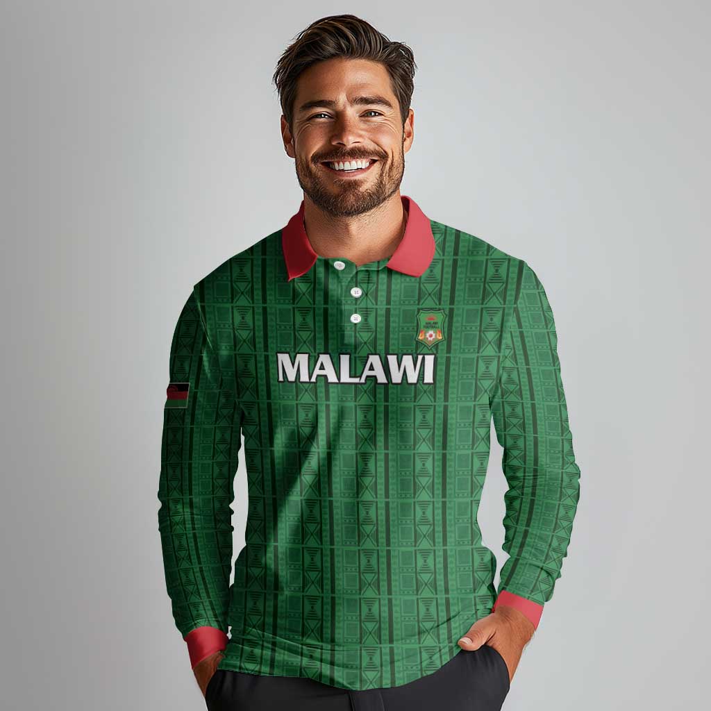 Custom Malawi Football Long Sleeve Polo Shirt Come On Flames - Green - Wonder Print Shop