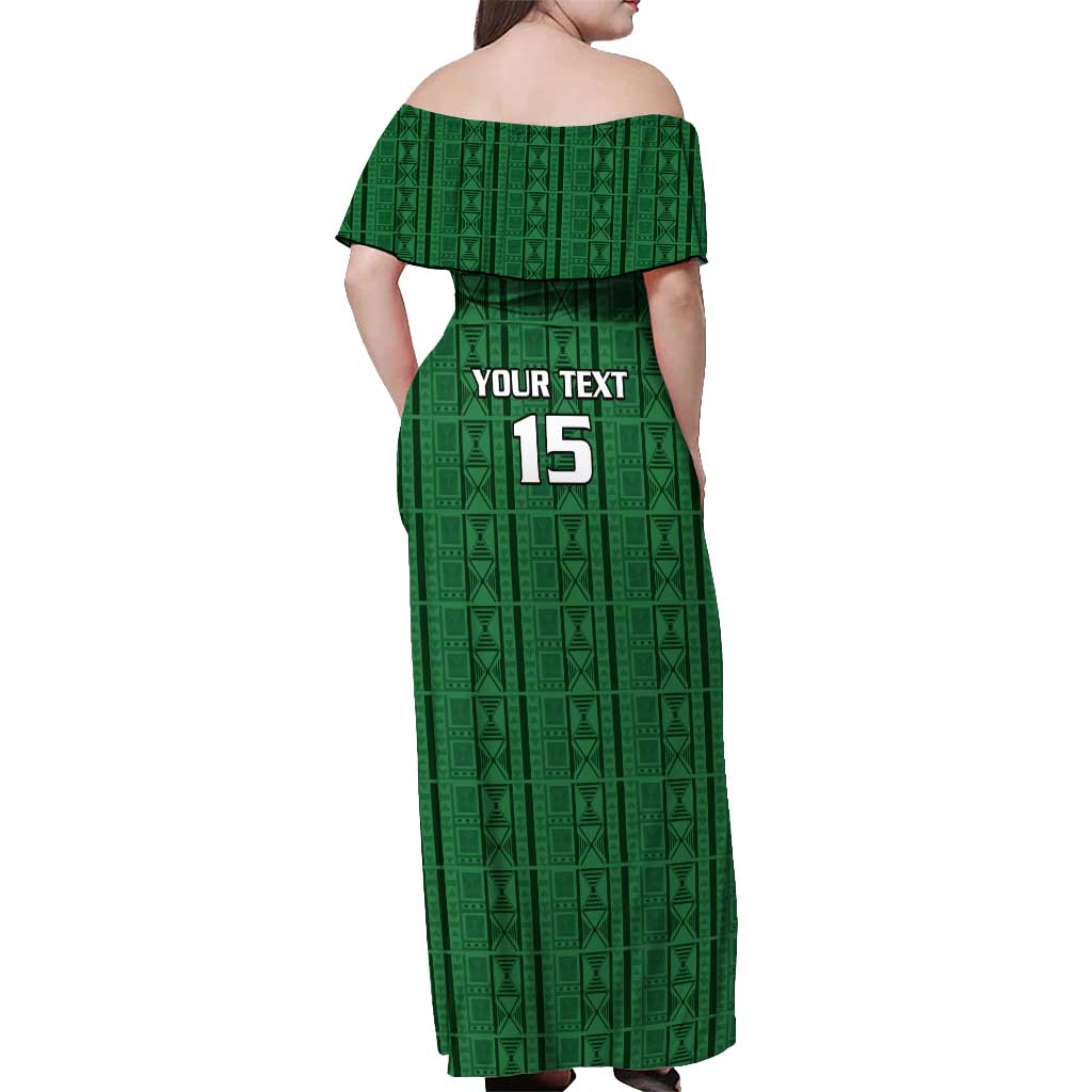Custom Malawi Football Off Shoulder Maxi Dress Come On Flames - Green - Wonder Print Shop