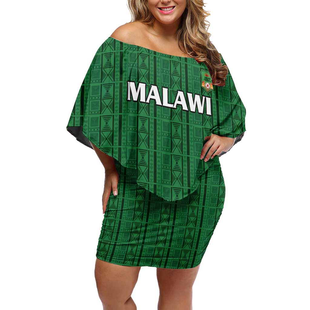 Custom Malawi Football Off Shoulder Short Dress Come On Flames - Green - Wonder Print Shop