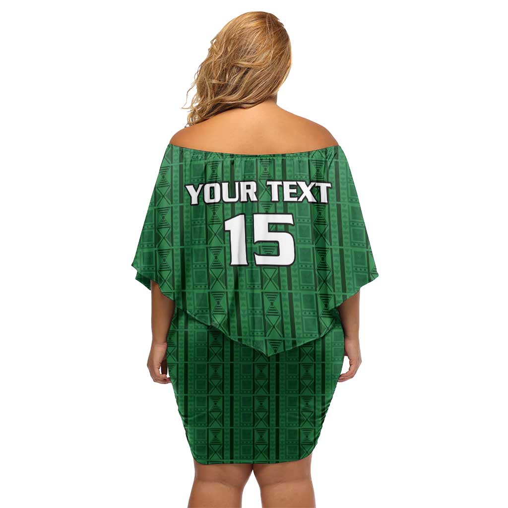 Custom Malawi Football Off Shoulder Short Dress Come On Flames - Green - Wonder Print Shop