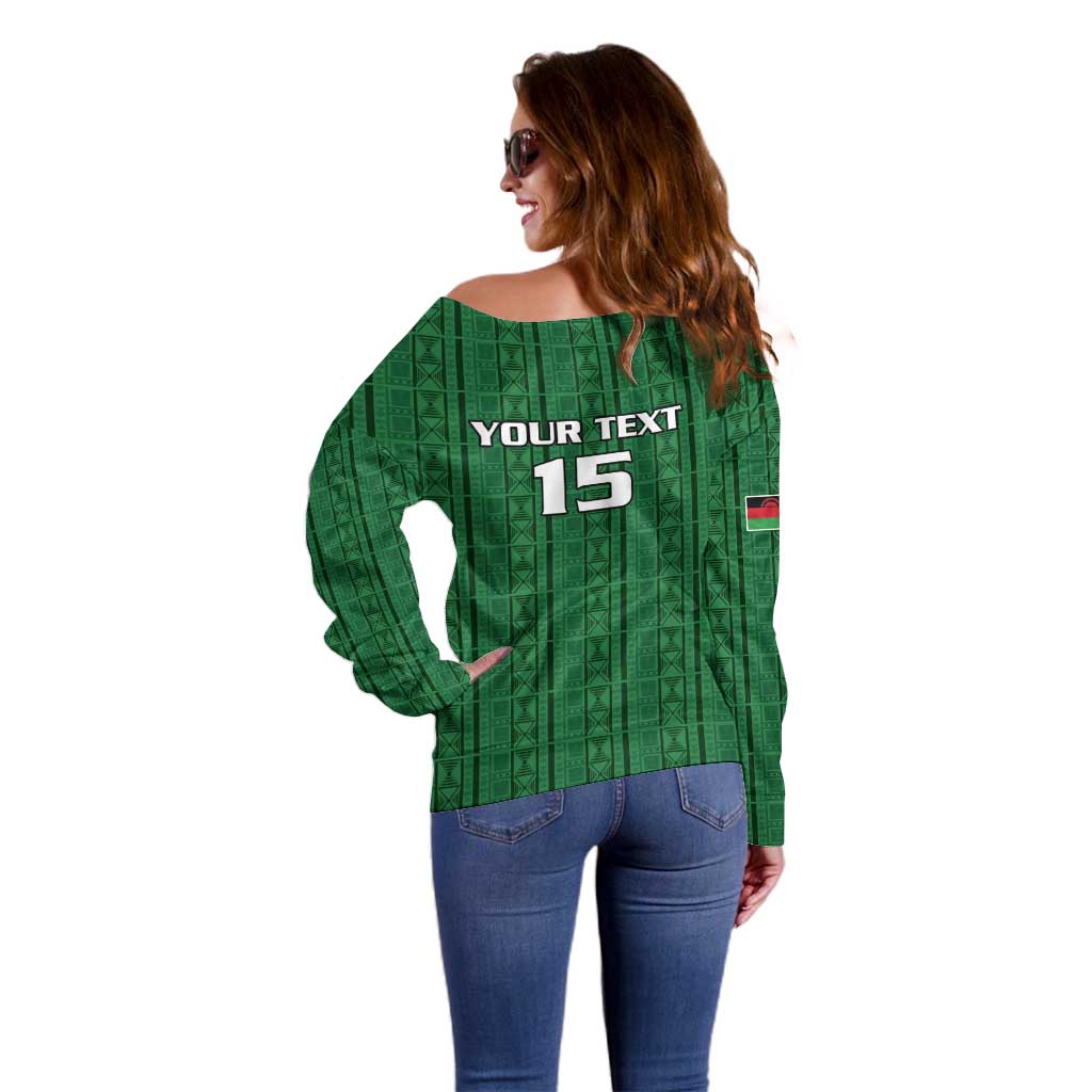 Custom Malawi Football Off Shoulder Sweater Come On Flames - Green - Wonder Print Shop