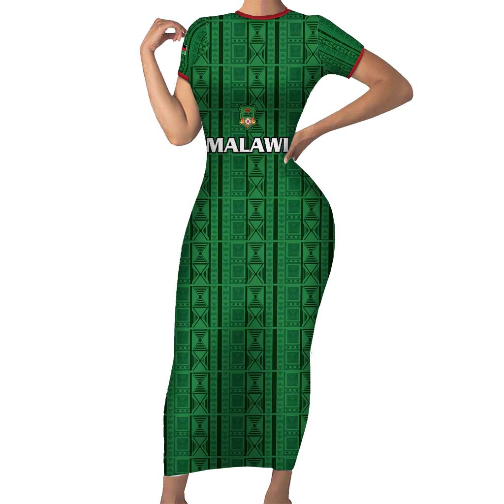 Custom Malawi Football Short Sleeve Bodycon Dress Come On Flames - Green - Wonder Print Shop