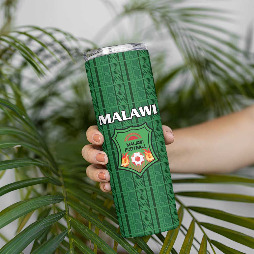 Custom Malawi Football Skinny Tumbler Come On Flames - Green - Wonder Print Shop