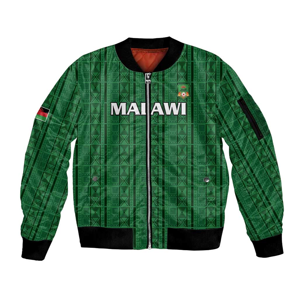 Custom Malawi Football Sleeve Zip Bomber Jacket Come On Flames - Green - Wonder Print Shop