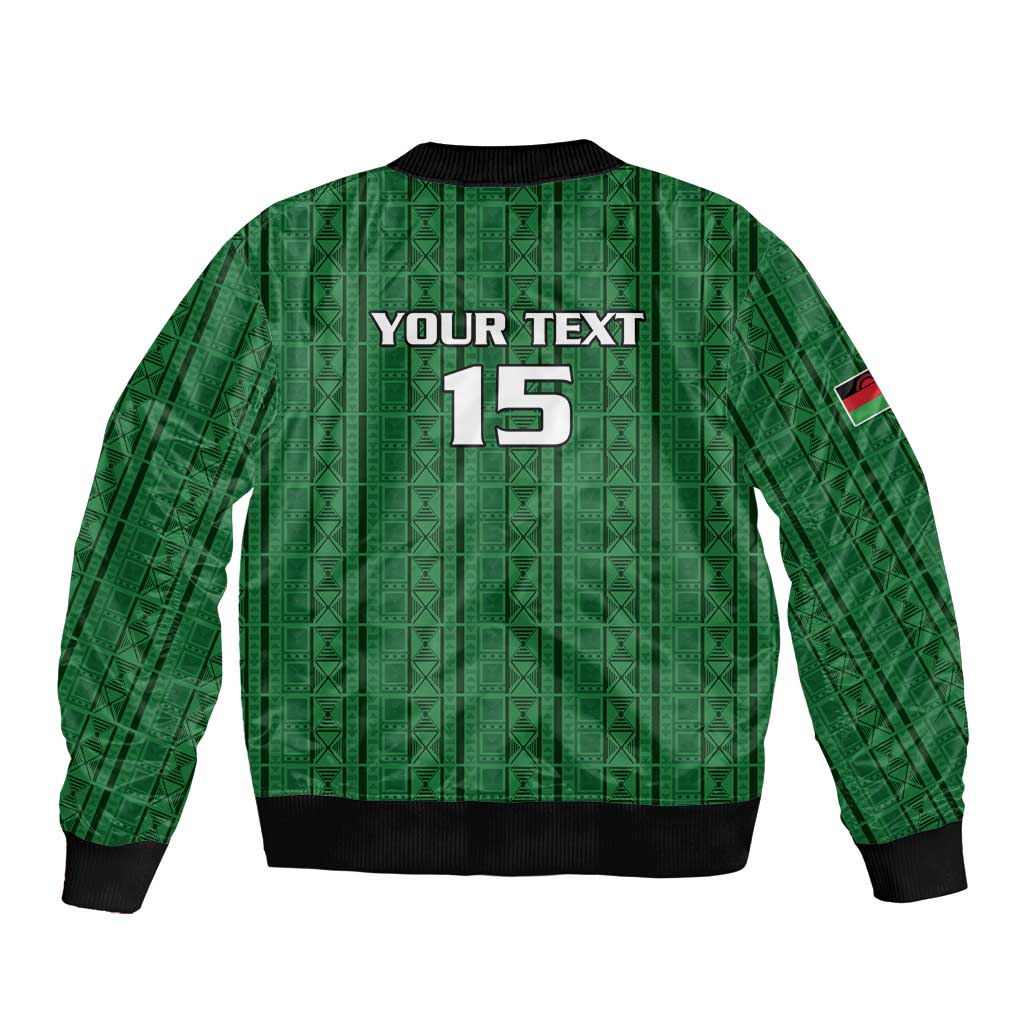 Custom Malawi Football Sleeve Zip Bomber Jacket Come On Flames - Green - Wonder Print Shop