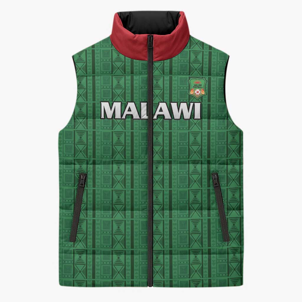 Custom Malawi Football Sleeveless Puffer Jacket Come On Flames - Green - Wonder Print Shop