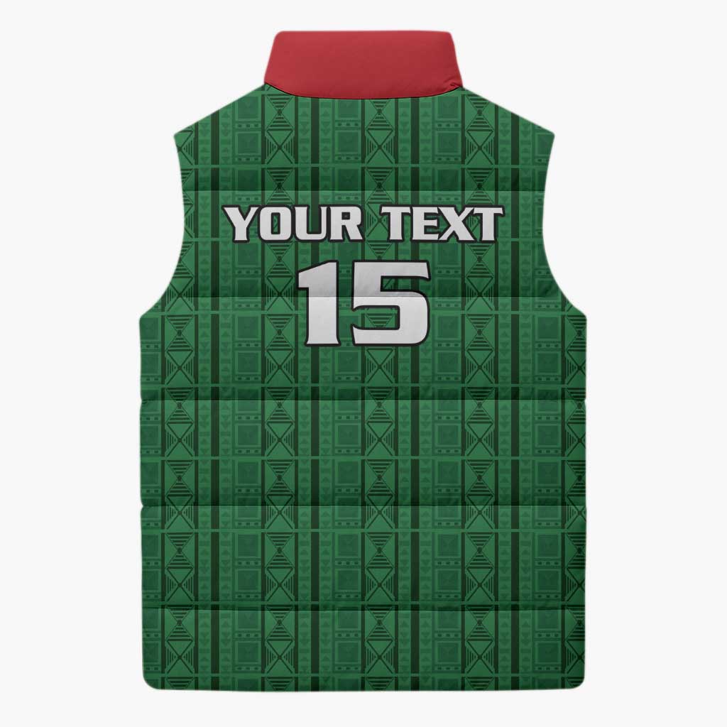 Custom Malawi Football Sleeveless Puffer Jacket Come On Flames - Green - Wonder Print Shop
