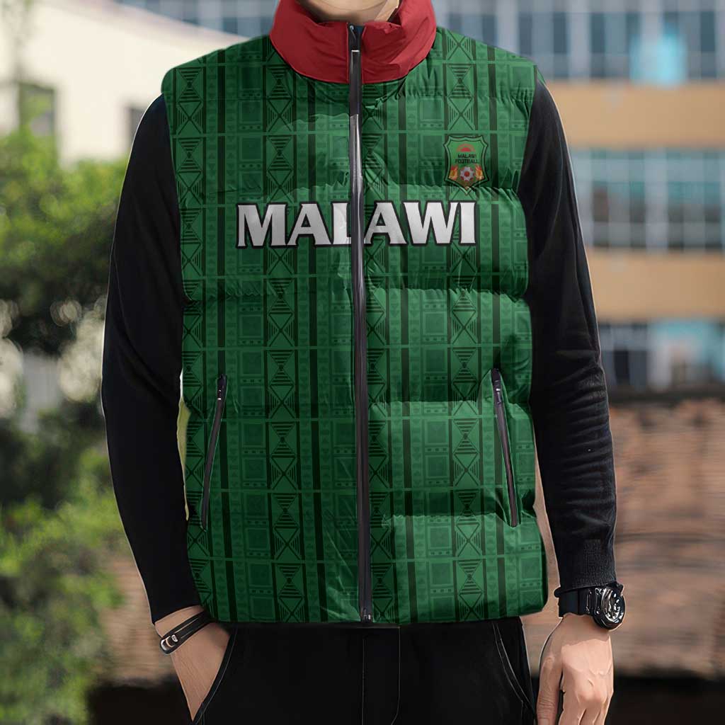 Custom Malawi Football Sleeveless Puffer Jacket Come On Flames - Green - Wonder Print Shop