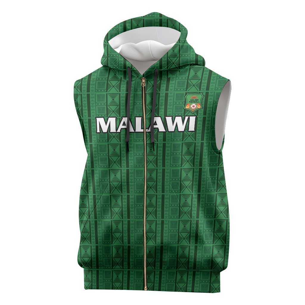 Custom Malawi Football Sleeveless Zip Hoodie Come On Flames - Green - Wonder Print Shop