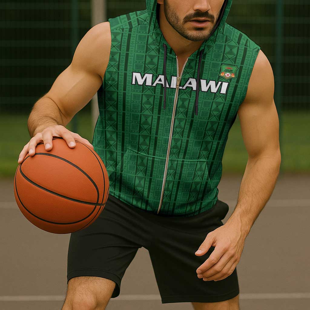 Custom Malawi Football Sleeveless Zip Hoodie Come On Flames - Green - Wonder Print Shop