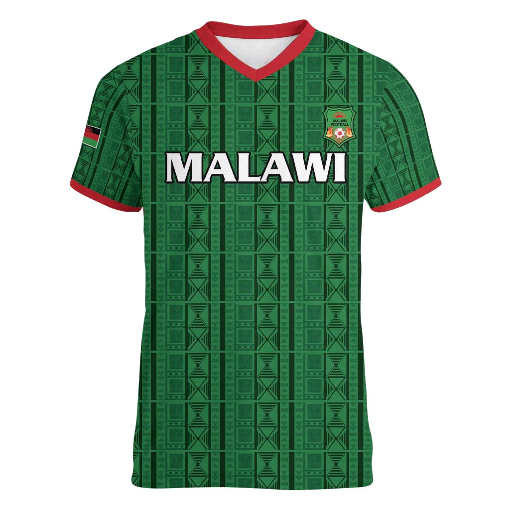 Custom Malawi Football Women V-Neck T-Shirt Come On Flames - Green - Wonder Print Shop