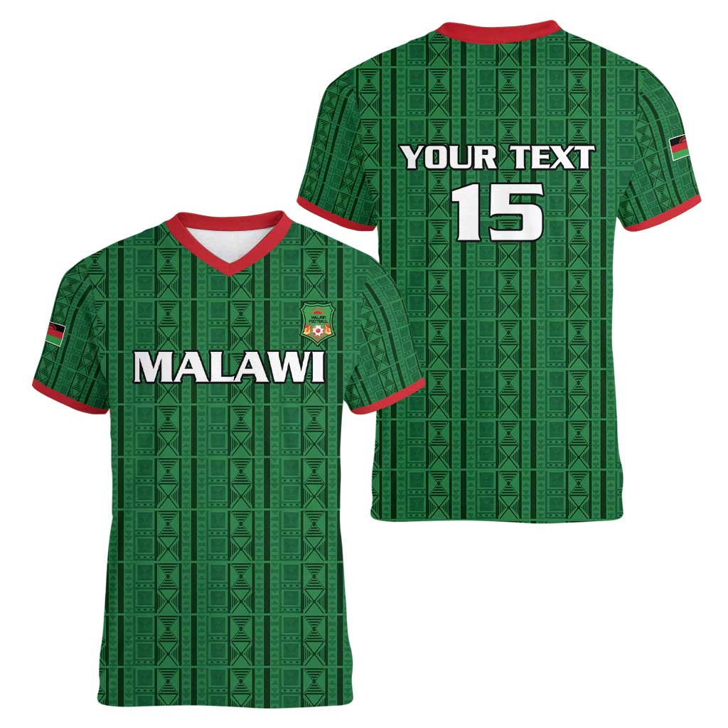 Custom Malawi Football Women V-Neck T-Shirt Come On Flames - Green - Wonder Print Shop