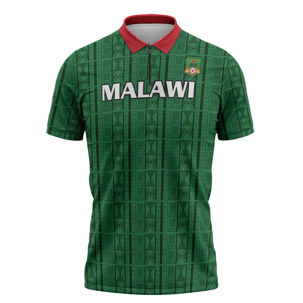 Custom Malawi Football Zipper Polo Shirt Come On Flames - Green - Wonder Print Shop