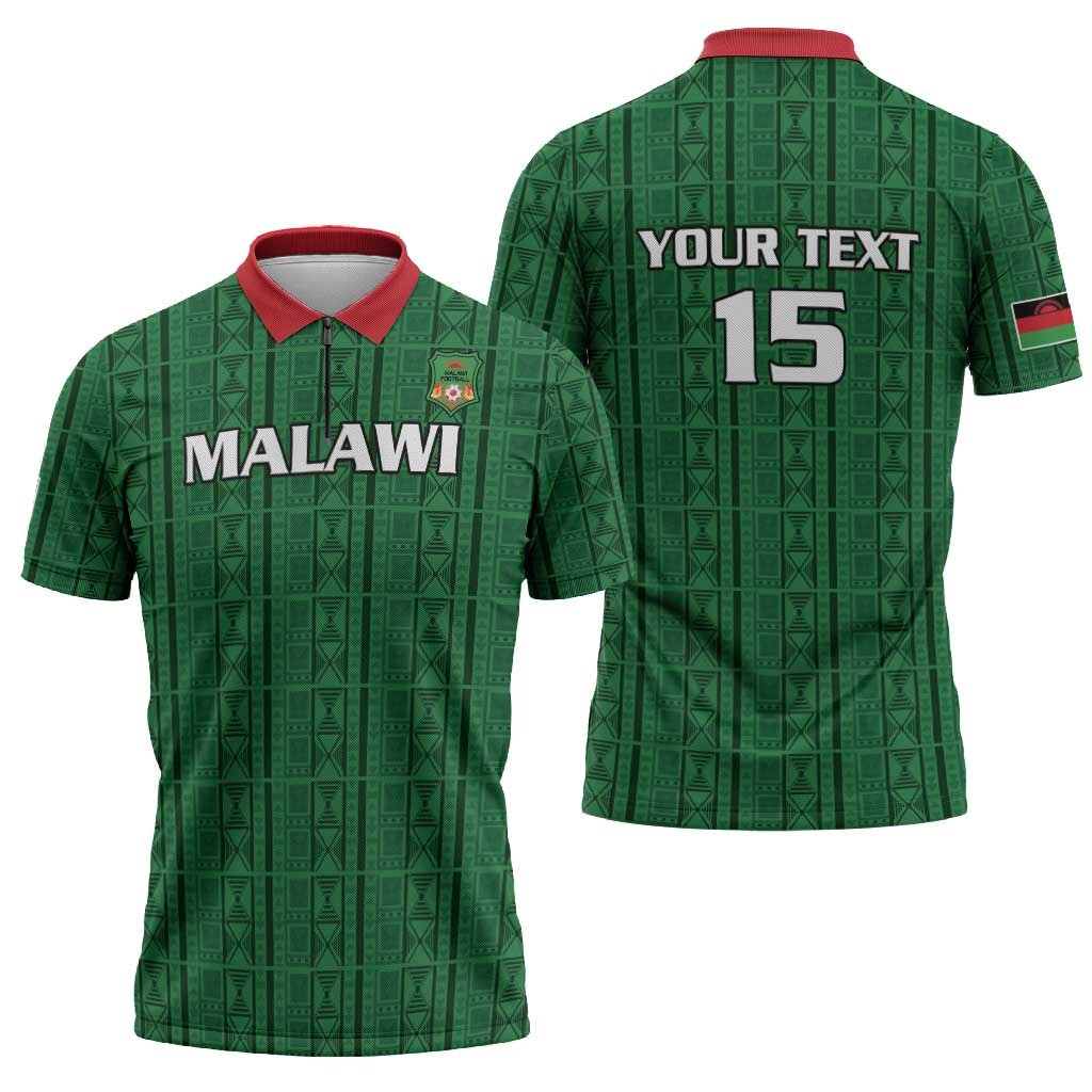 Custom Malawi Football Zipper Polo Shirt Come On Flames - Green - Wonder Print Shop