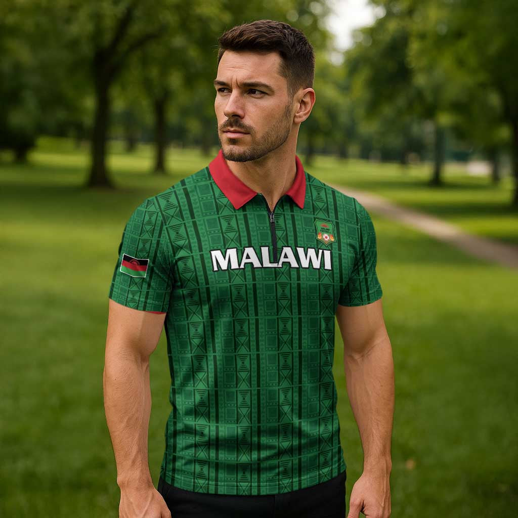 Custom Malawi Football Zipper Polo Shirt Come On Flames - Green - Wonder Print Shop