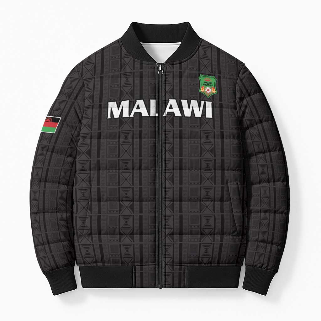 Custom Malawi Football Bomber Puffer Jacket Come On Flames - Black - Wonder Print Shop
