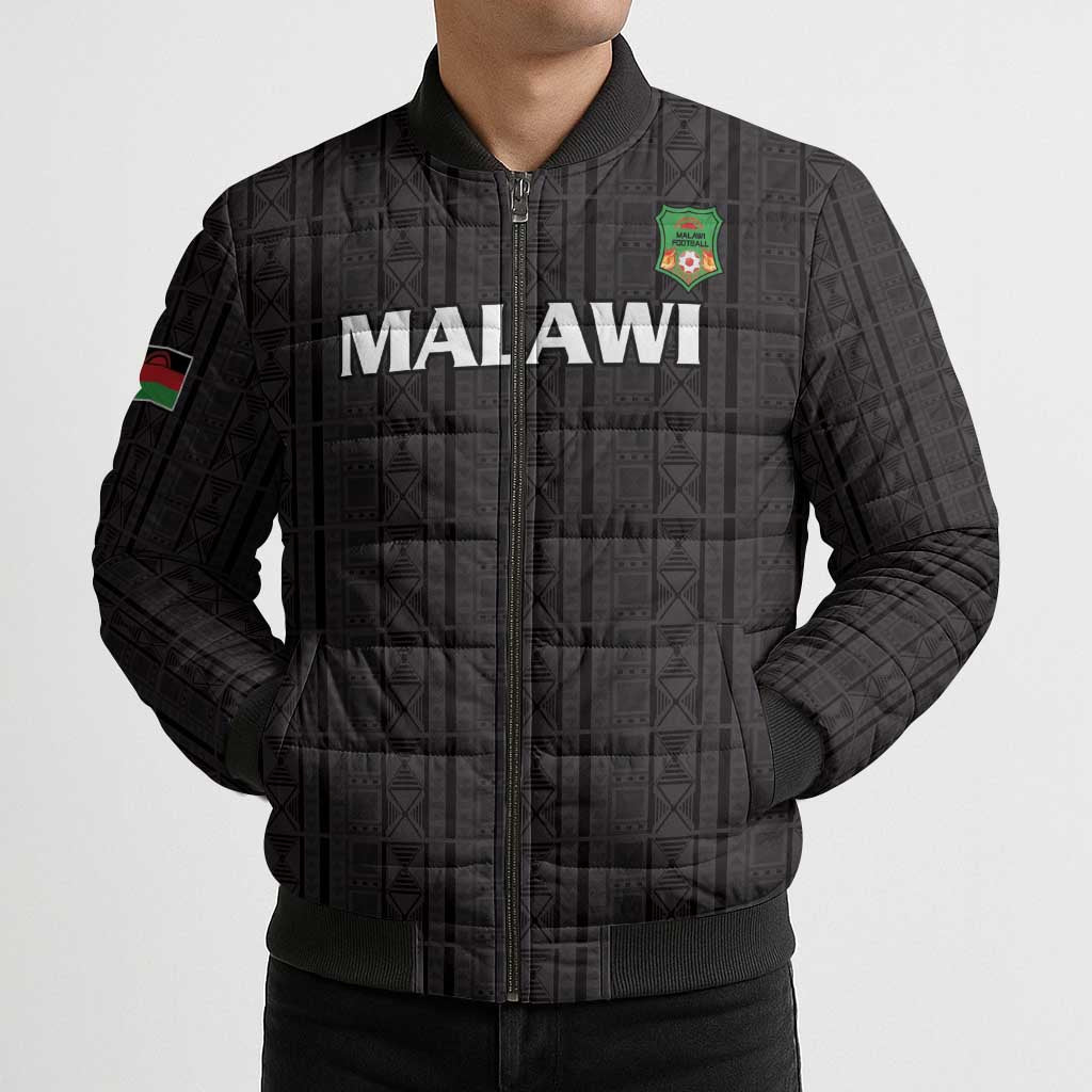 Custom Malawi Football Bomber Puffer Jacket Come On Flames - Black - Wonder Print Shop