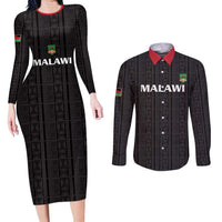 Custom Malawi Football Couples Matching Long Sleeve Bodycon Dress and Long Sleeve Button Shirt Come On Flames - Black - Wonder Print Shop