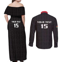 Custom Malawi Football Couples Matching Off Shoulder Maxi Dress and Long Sleeve Button Shirt Come On Flames - Black - Wonder Print Shop