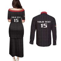 Custom Malawi Football Couples Matching Puletasi and Long Sleeve Button Shirt Come On Flames - Black - Wonder Print Shop