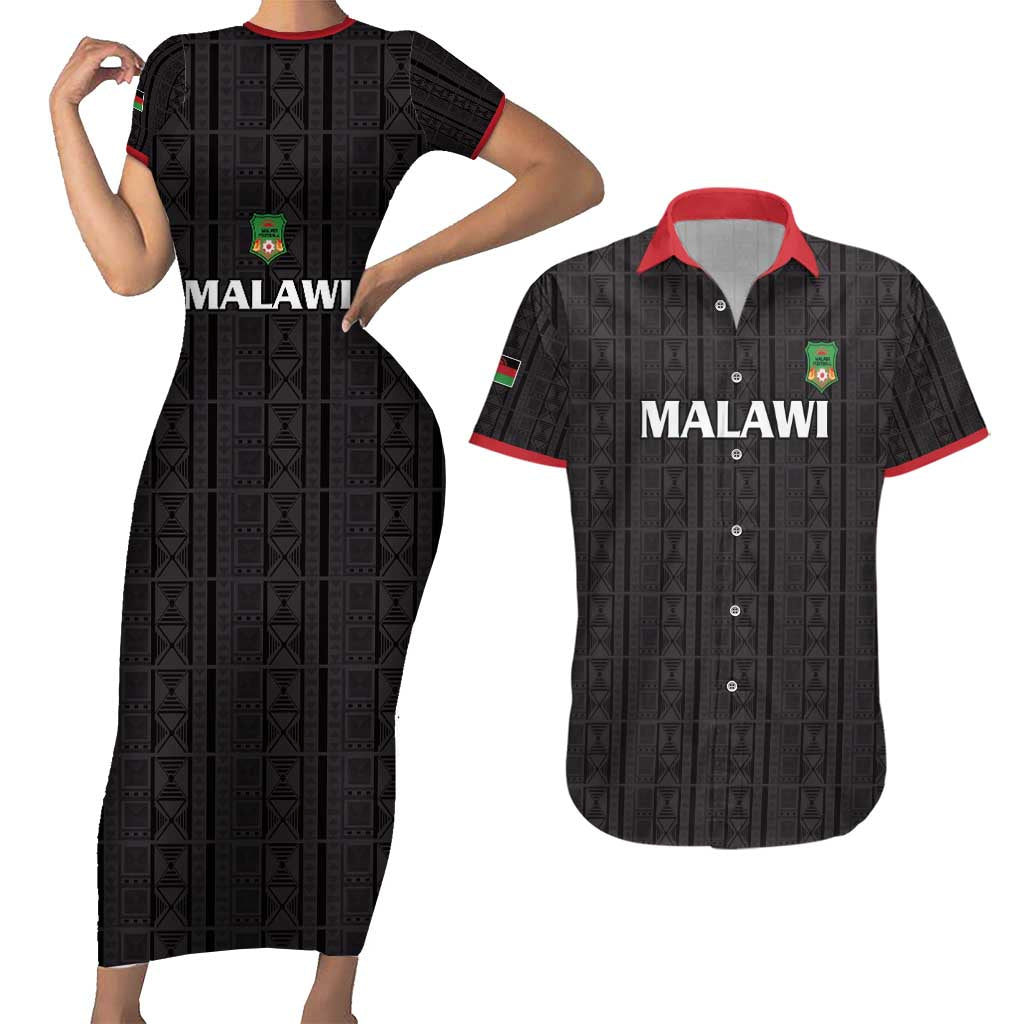 Custom Malawi Football Couples Matching Short Sleeve Bodycon Dress and Hawaiian Shirt Come On Flames - Black - Wonder Print Shop