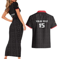 Custom Malawi Football Couples Matching Short Sleeve Bodycon Dress and Hawaiian Shirt Come On Flames - Black - Wonder Print Shop