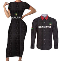 Custom Malawi Football Couples Matching Short Sleeve Bodycon Dress and Long Sleeve Button Shirt Come On Flames - Black - Wonder Print Shop