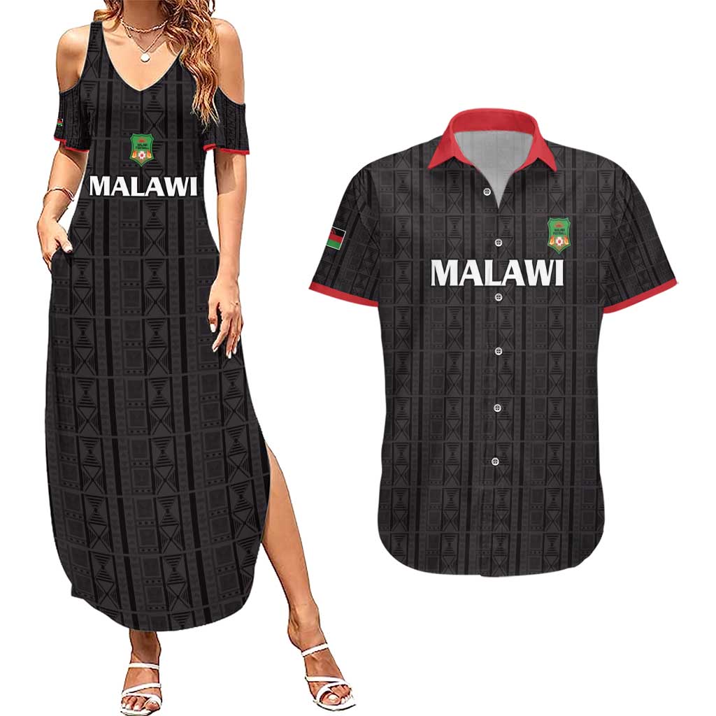 Custom Malawi Football Couples Matching Summer Maxi Dress and Hawaiian Shirt Come On Flames - Black - Wonder Print Shop
