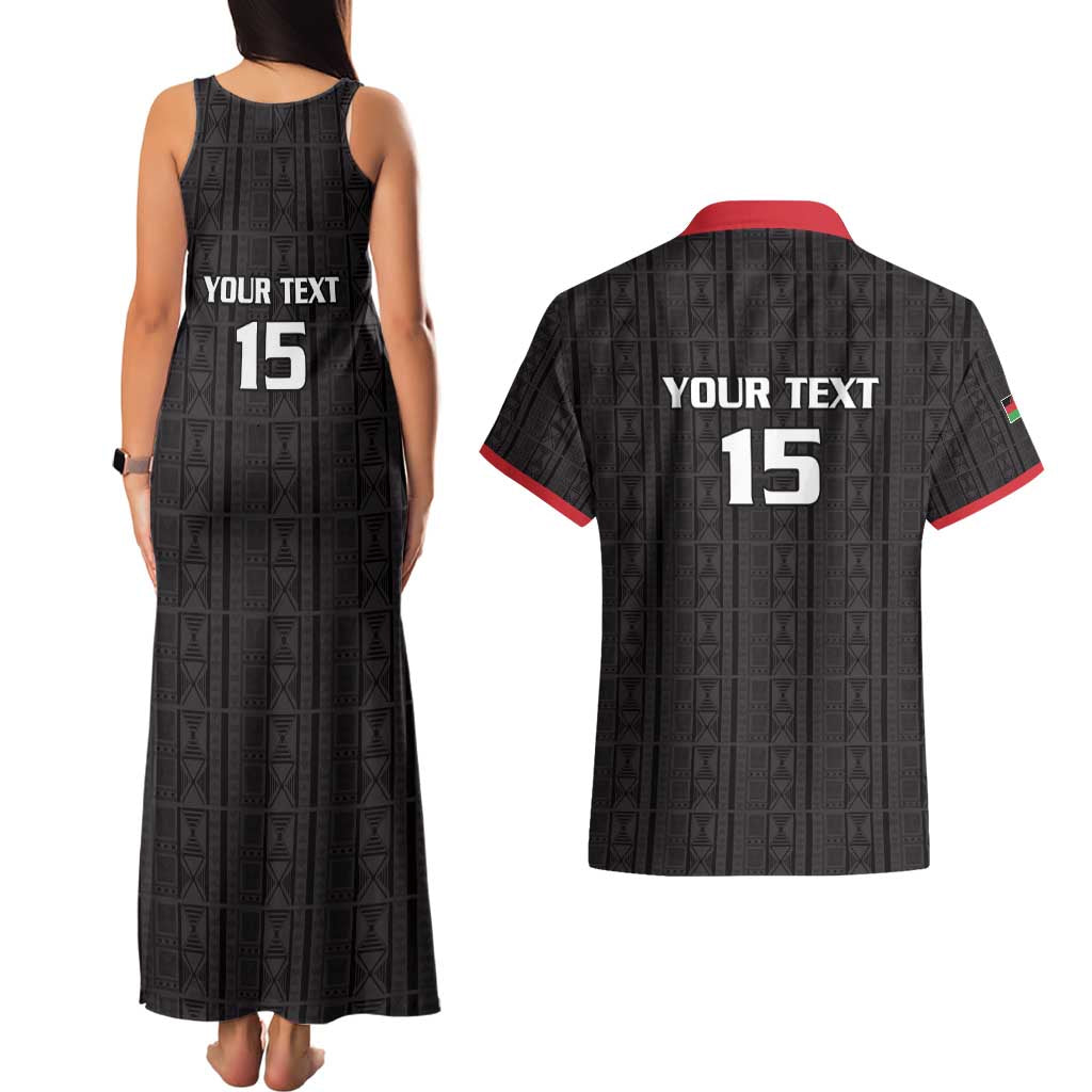 Custom Malawi Football Couples Matching Tank Maxi Dress and Hawaiian Shirt Come On Flames - Black - Wonder Print Shop