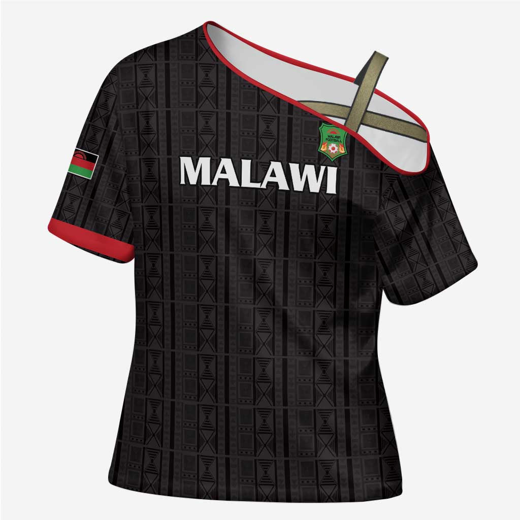 Custom Malawi Football Cross Shoulder Shirt Come On Flames - Black - Wonder Print Shop