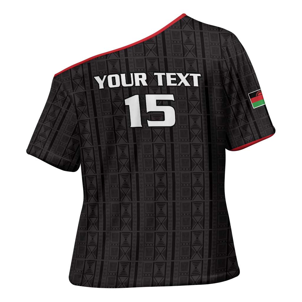 Custom Malawi Football Cross Shoulder Shirt Come On Flames - Black - Wonder Print Shop