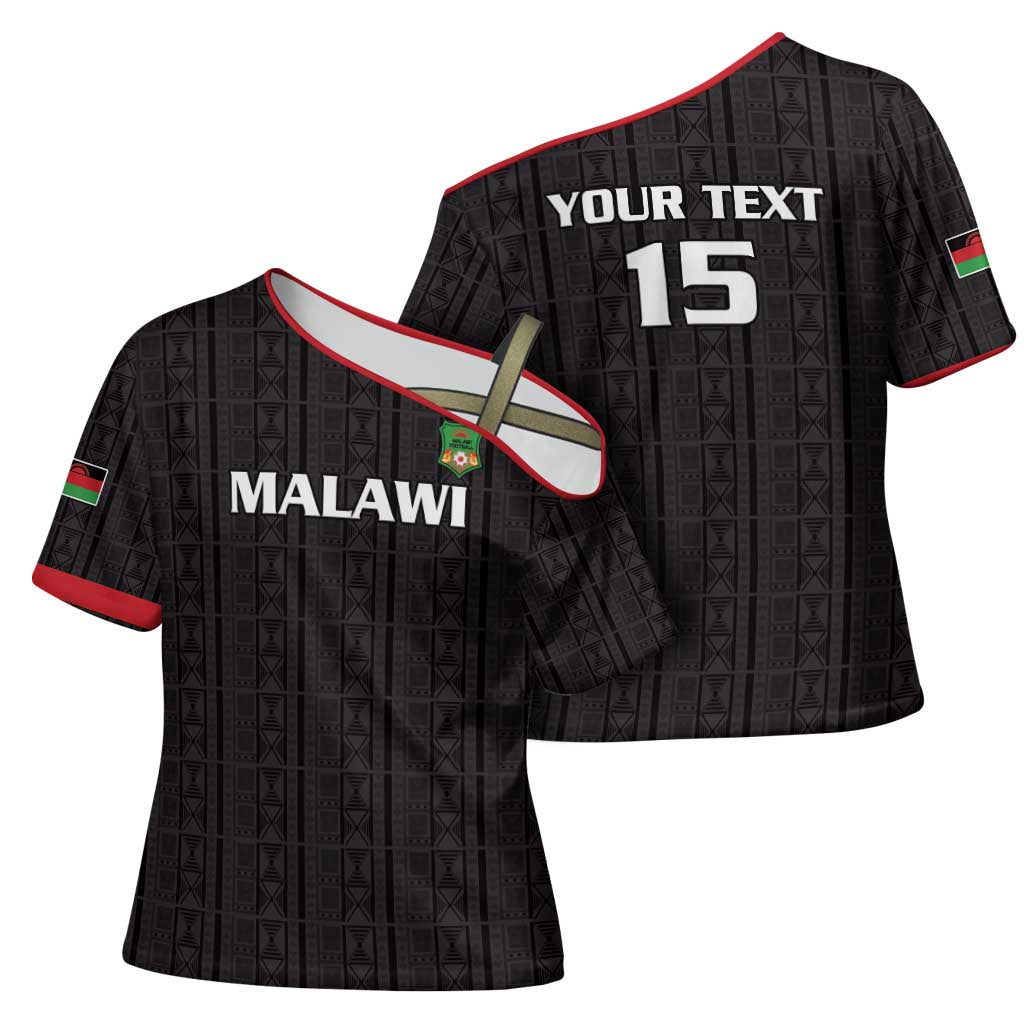 Custom Malawi Football Cross Shoulder Shirt Come On Flames - Black - Wonder Print Shop