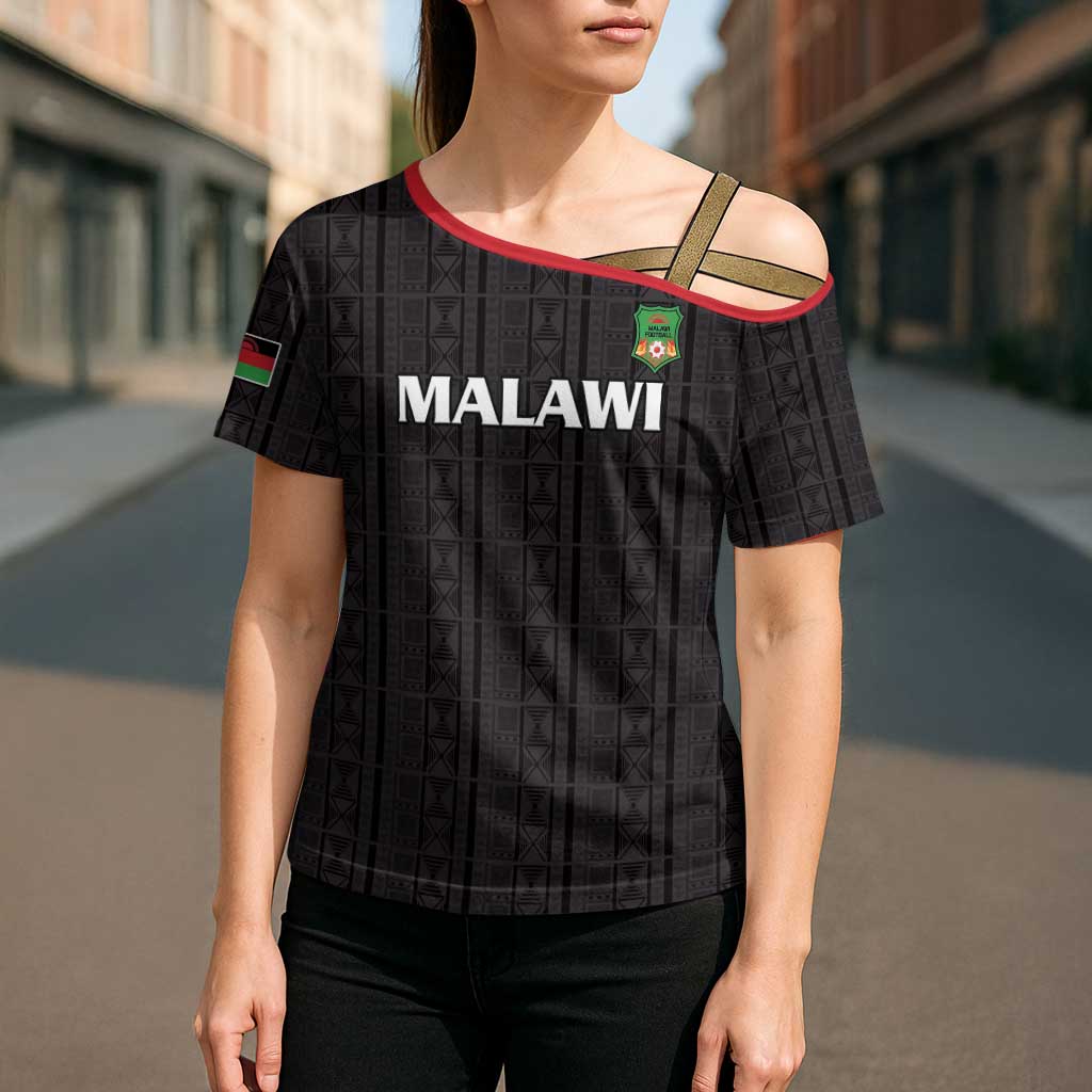 Custom Malawi Football Cross Shoulder Shirt Come On Flames - Black - Wonder Print Shop