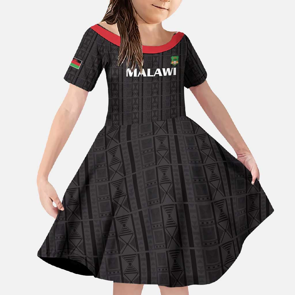 Custom Malawi Football Family Matching Long Sleeve Bodycon Dress and Hawaiian Shirt Come On Flames - Black - Wonder Print Shop