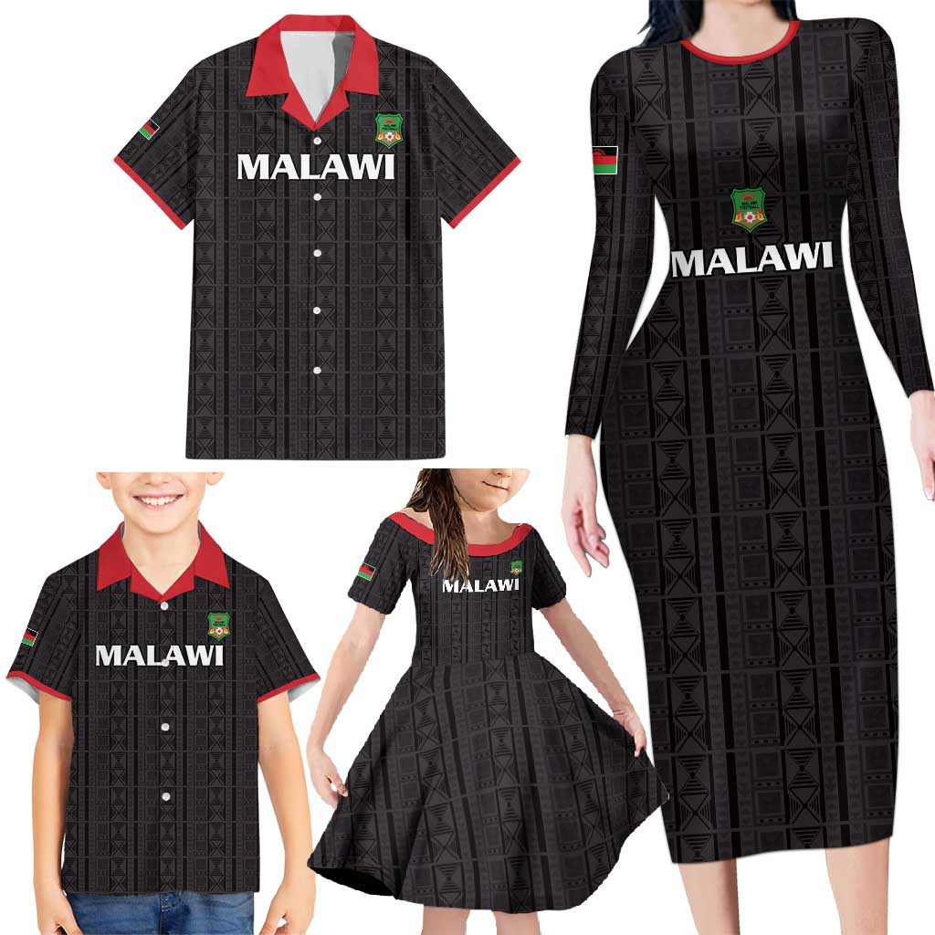 Custom Malawi Football Family Matching Long Sleeve Bodycon Dress and Hawaiian Shirt Come On Flames - Black - Wonder Print Shop