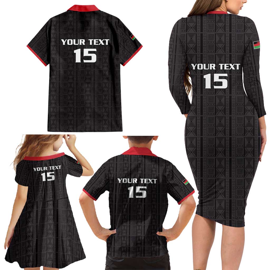 Custom Malawi Football Family Matching Long Sleeve Bodycon Dress and Hawaiian Shirt Come On Flames - Black - Wonder Print Shop