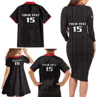Custom Malawi Football Family Matching Long Sleeve Bodycon Dress and Hawaiian Shirt Come On Flames - Black - Wonder Print Shop