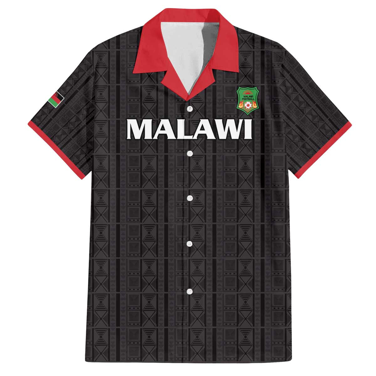 Custom Malawi Football Family Matching Off The Shoulder Long Sleeve Dress and Hawaiian Shirt Come On Flames - Black - Wonder Print Shop