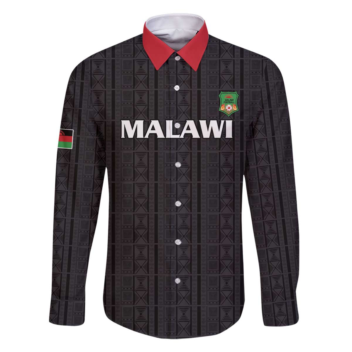 Custom Malawi Football Family Matching Off The Shoulder Long Sleeve Dress and Hawaiian Shirt Come On Flames - Black - Wonder Print Shop