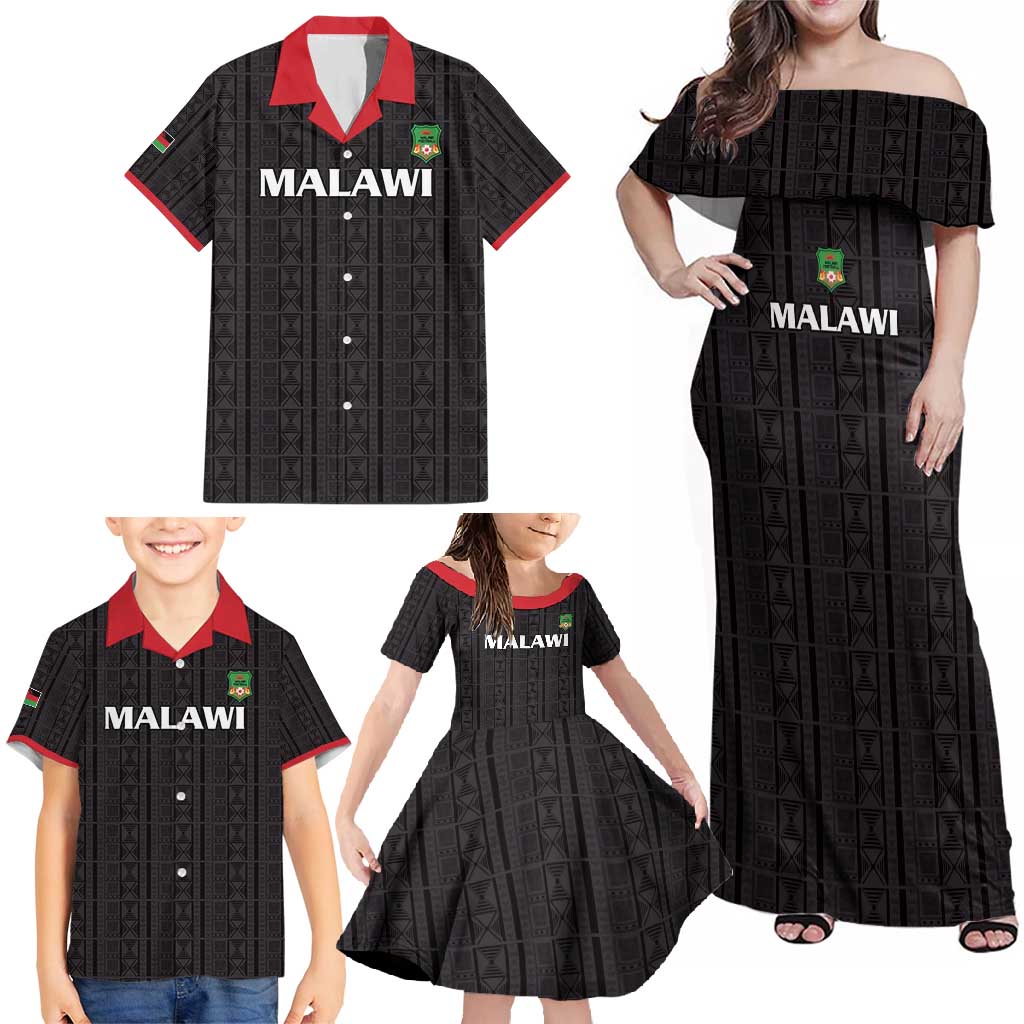 Custom Malawi Football Family Matching Off Shoulder Maxi Dress and Hawaiian Shirt Come On Flames - Black - Wonder Print Shop