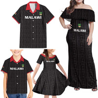 Custom Malawi Football Family Matching Off Shoulder Maxi Dress and Hawaiian Shirt Come On Flames - Black - Wonder Print Shop