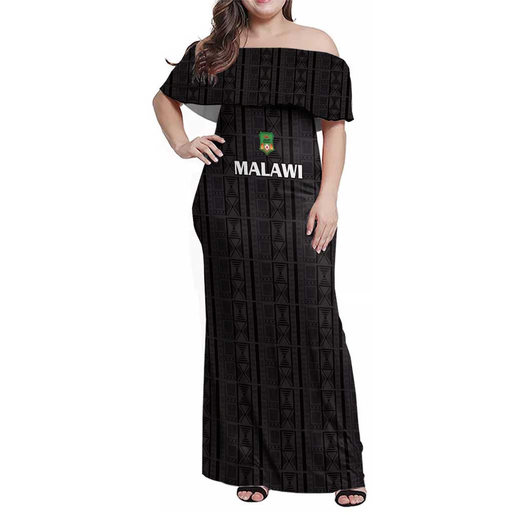 Custom Malawi Football Family Matching Off Shoulder Maxi Dress and Hawaiian Shirt Come On Flames - Black - Wonder Print Shop
