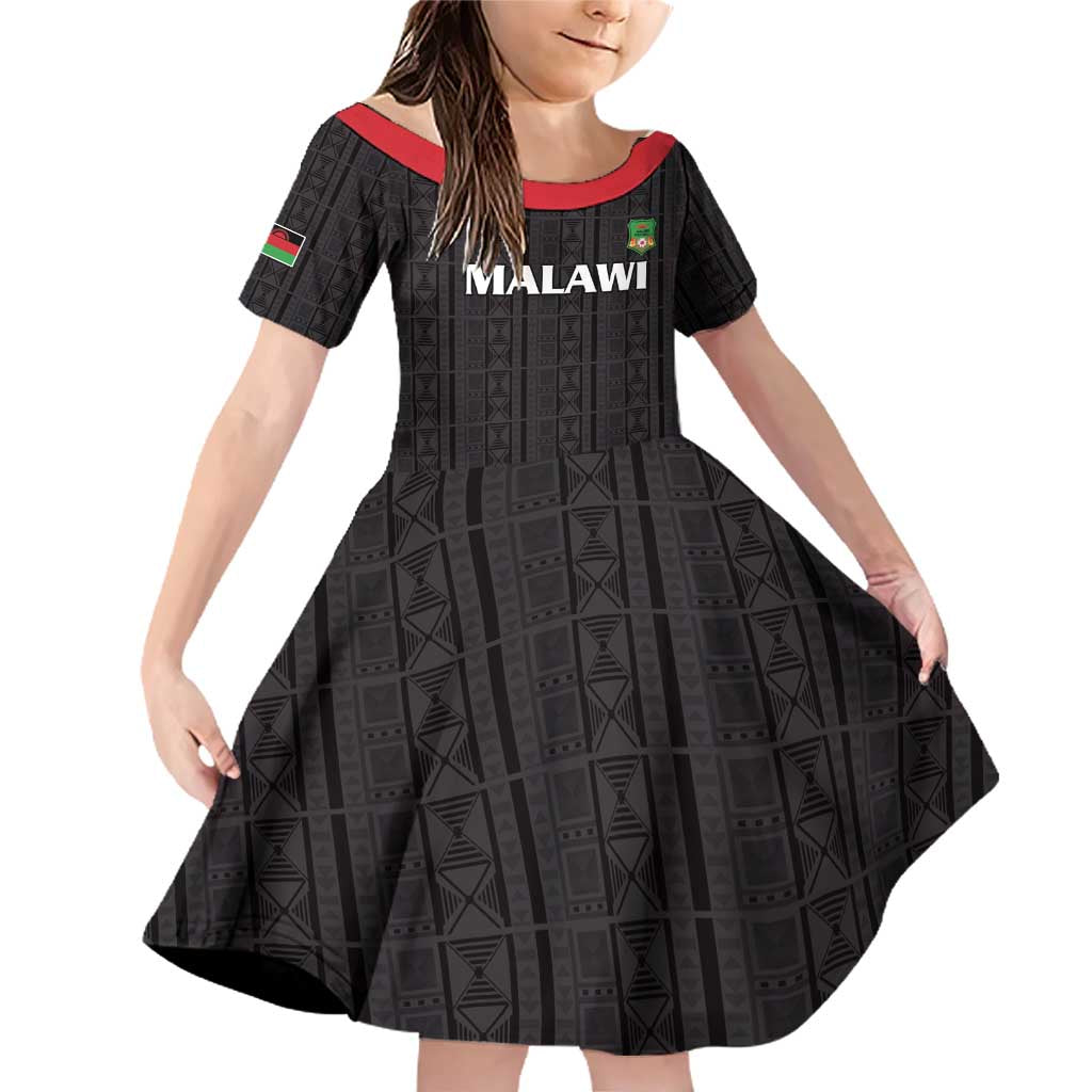 Custom Malawi Football Family Matching Off Shoulder Short Dress and Hawaiian Shirt Come On Flames - Black - Wonder Print Shop