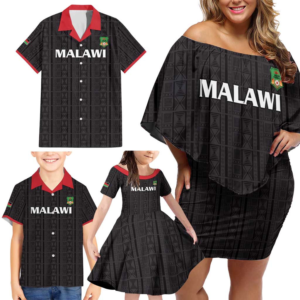 Custom Malawi Football Family Matching Off Shoulder Short Dress and Hawaiian Shirt Come On Flames - Black - Wonder Print Shop